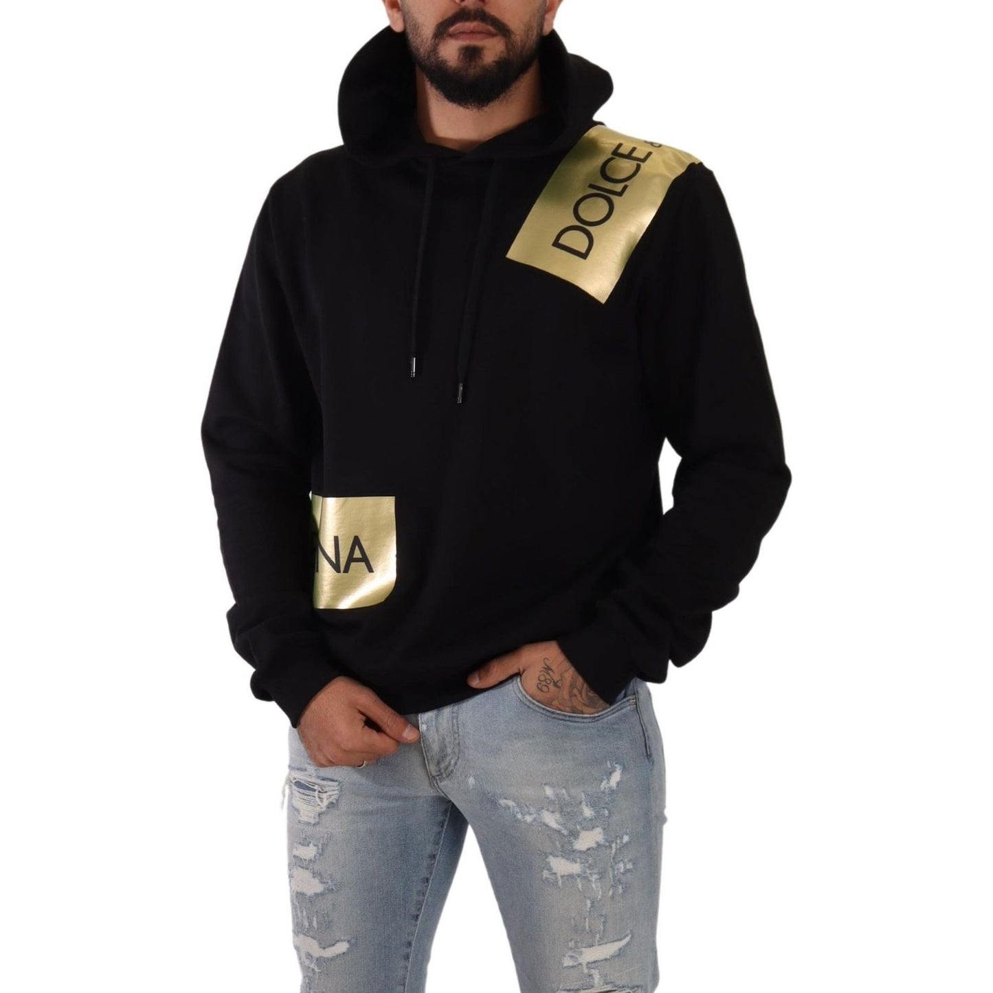 Dolce & Gabbana Elevate Your Style with a Black Golden-Logo Pullover Dolce & Gabbana