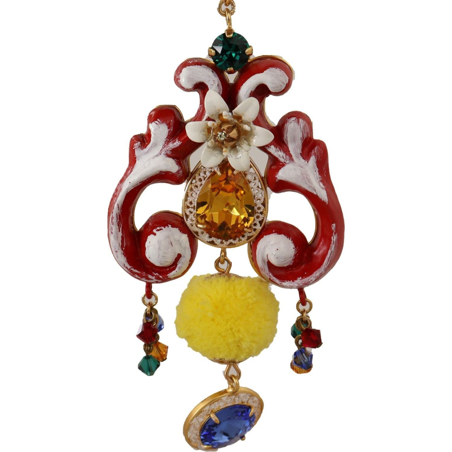 Dolce & Gabbana Gold Brass Carretto Sicily Statement Crystal Chain Necklace