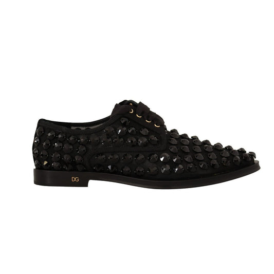 Dolce & Gabbana Black Lace Up Studded Formal Flats Shoes