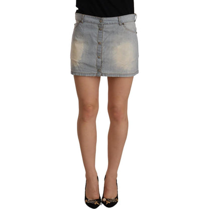 Ermanno Scervino Light Blue Mid Waist Denim Mini Cotton Skirt