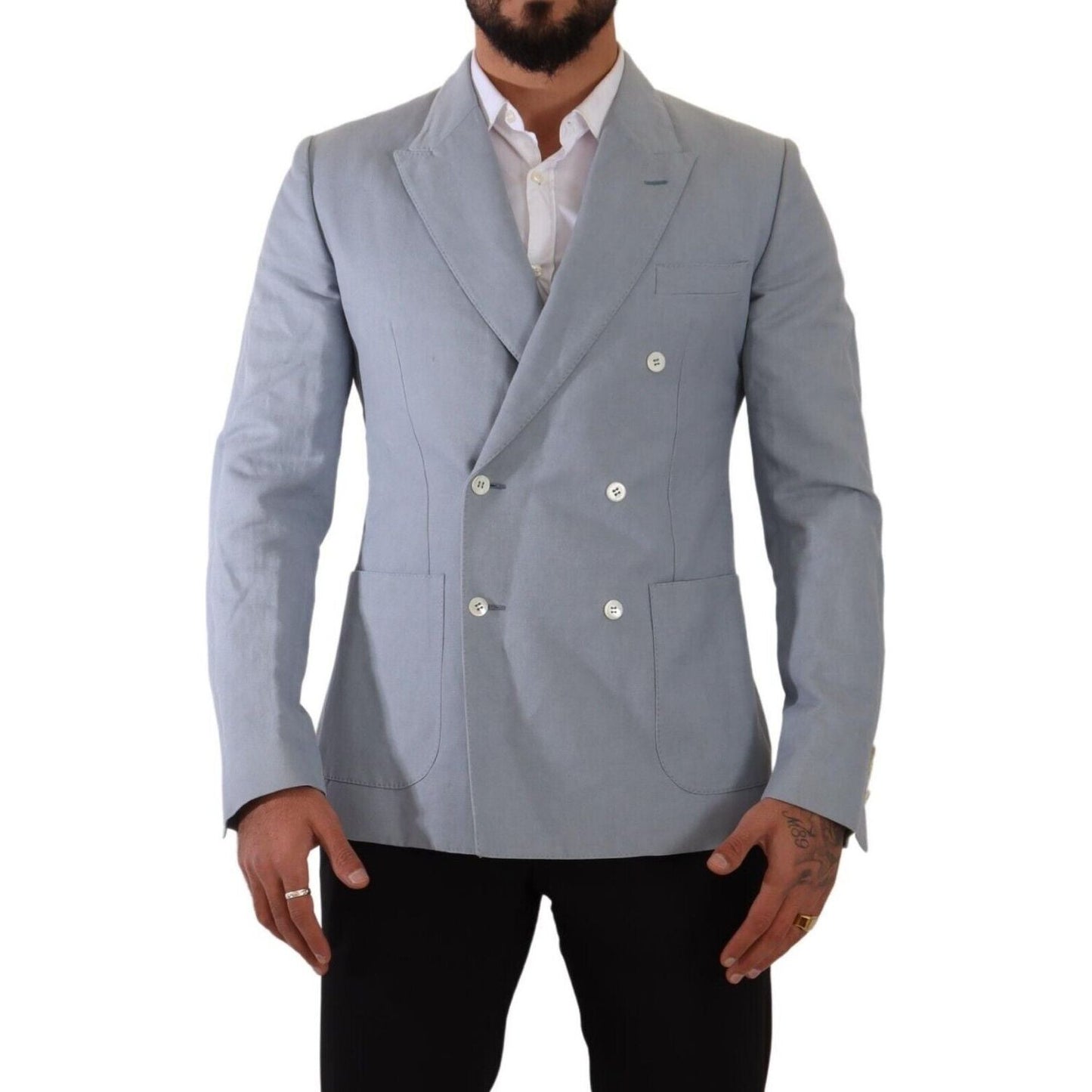 Dolce & Gabbana Elegant Slim Fit Light Blue Double Breasted Blazer Dolce & Gabbana