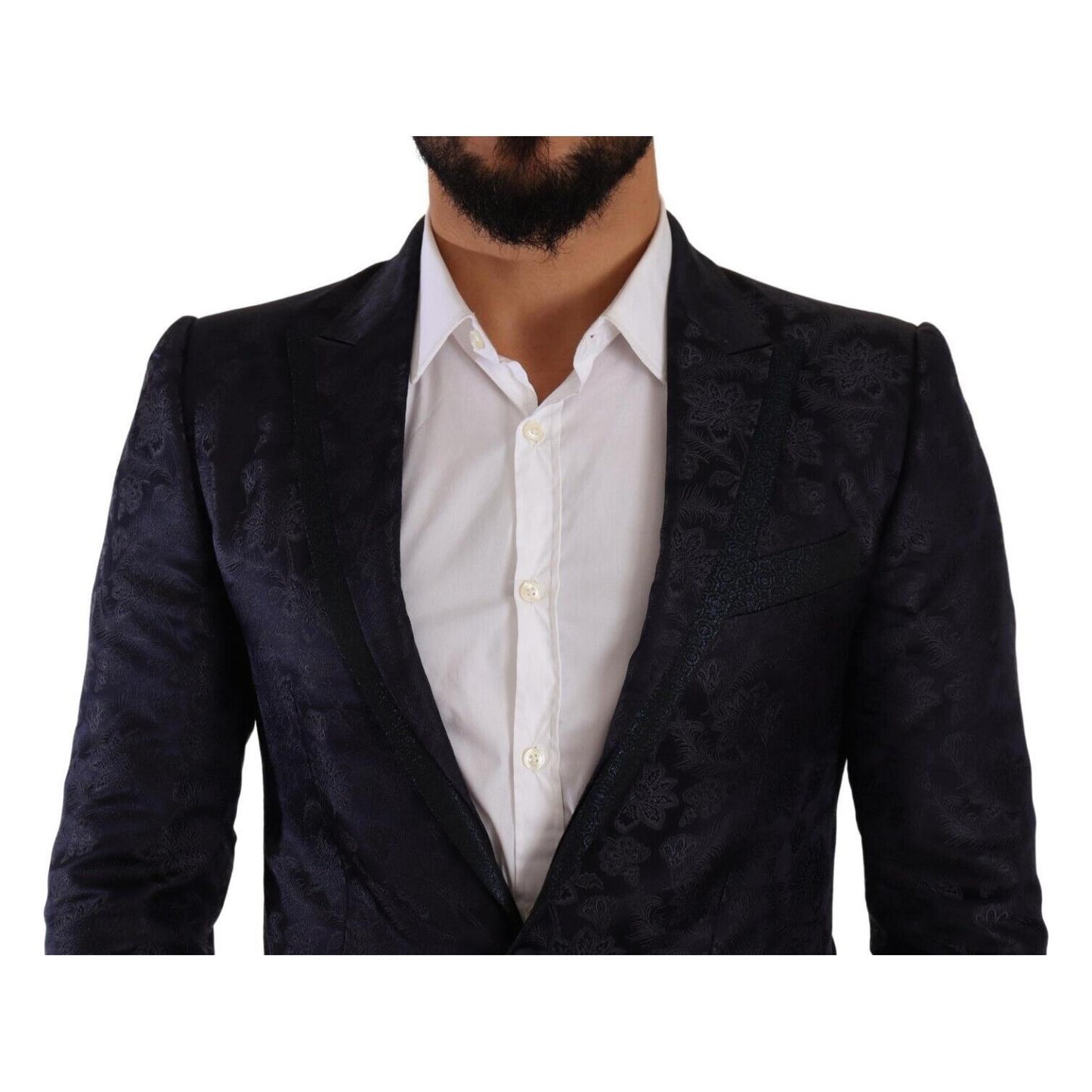 Dolce & Gabbana Blue Floral Jacquard Silk Coat MARTINI Blazer