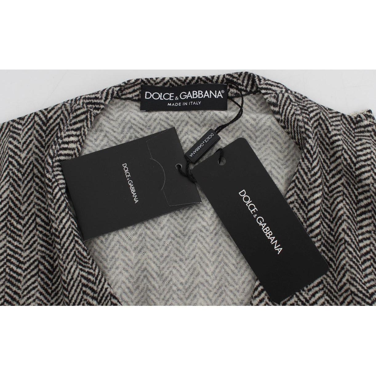 Dolce & Gabbana Black White Wool Top Cardigan Sweater