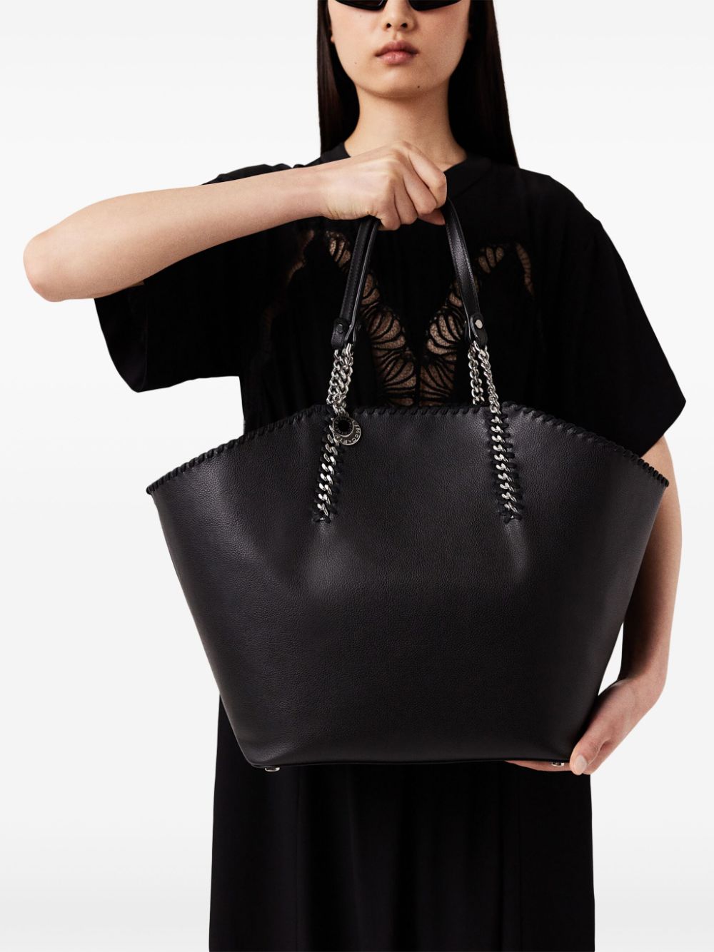 Stella McCartney black artificial leather grained texture Tote Bag Shopper Stella McCartney