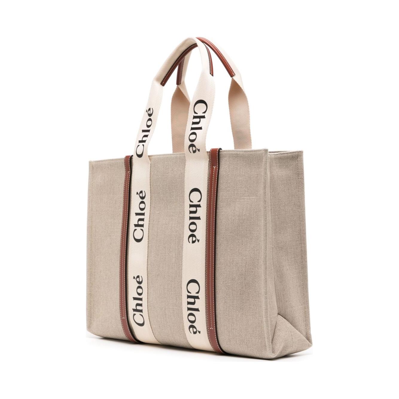 Chloè sand beige cotton leather trim Tote Bag Shopper Chloè