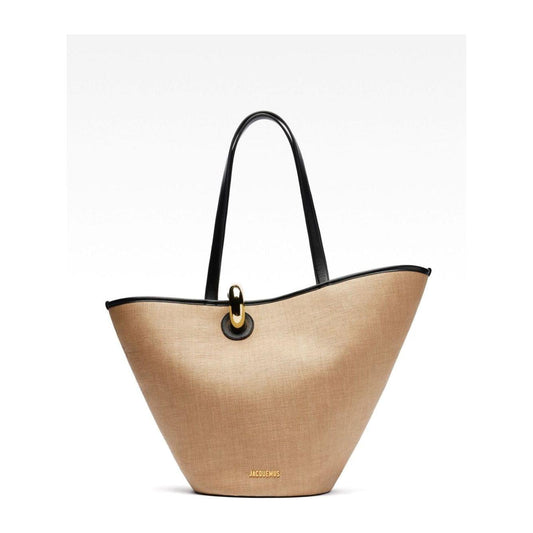 JACQUEMUS beige cotton canvas leather trim Bag Shopper JACQUEMUS