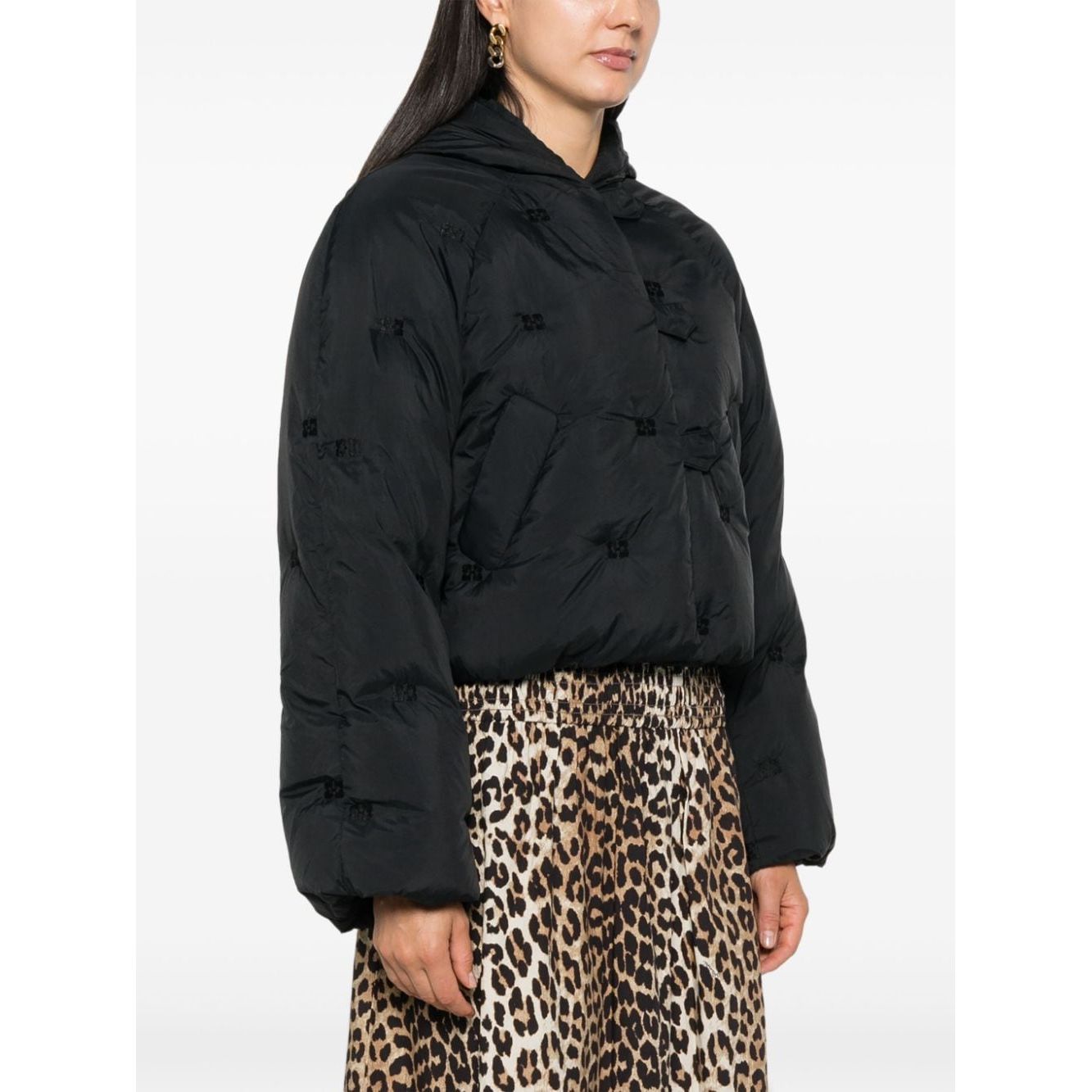 GANNI black recycled nylon Coat Jackets Ganni