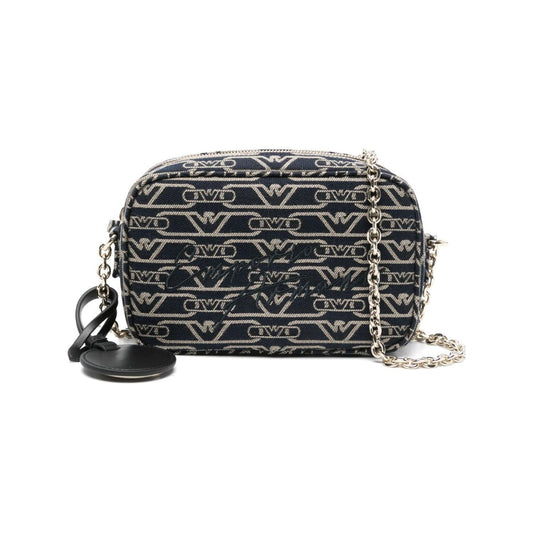 Emporio Armani Jacquard canvas camera case with all-over monogram and chain shoulder strap Clutches Emporio Armani Dark Slate Gray