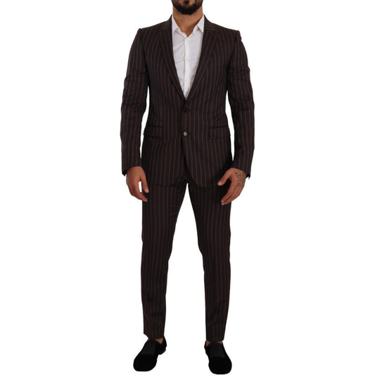 Dolce & Gabbana Elegant Maroon Striped Slim Fit Suit Dolce & Gabbana