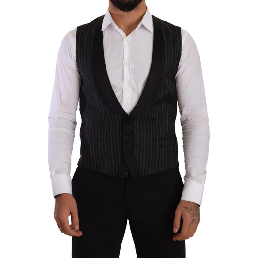 Dolce & Gabbana Black Striped Wool Silk Waistcoat Vest Dolce & Gabbana