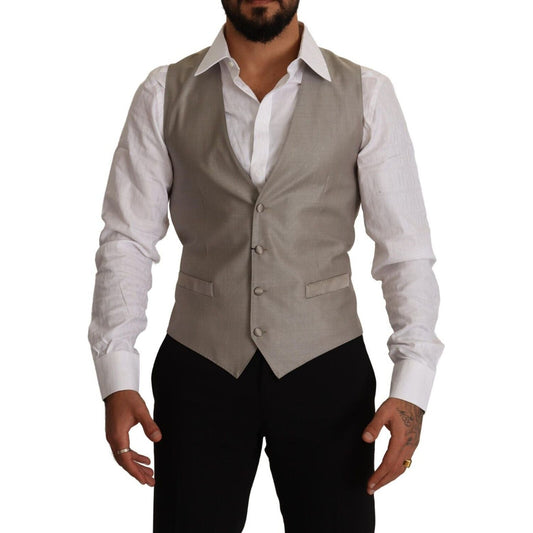 Dolce & Gabbana Beige Wool Single Breasted Waistcoat Vest Dolce & Gabbana