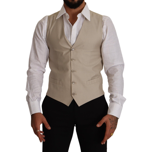 Dolce & Gabbana Beige Cotton Silk Slim Fit Waistcoat Vest Dolce & Gabbana