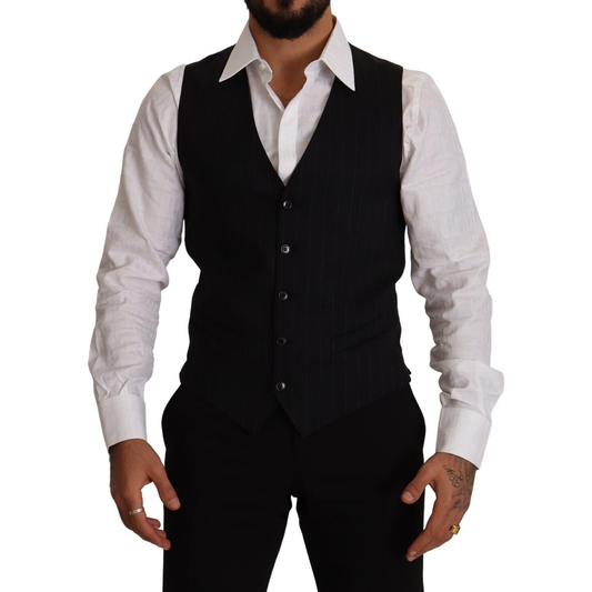 Dolce & Gabbana Blue Striped Wool Stretch Waistcoat Vest Dolce & Gabbana