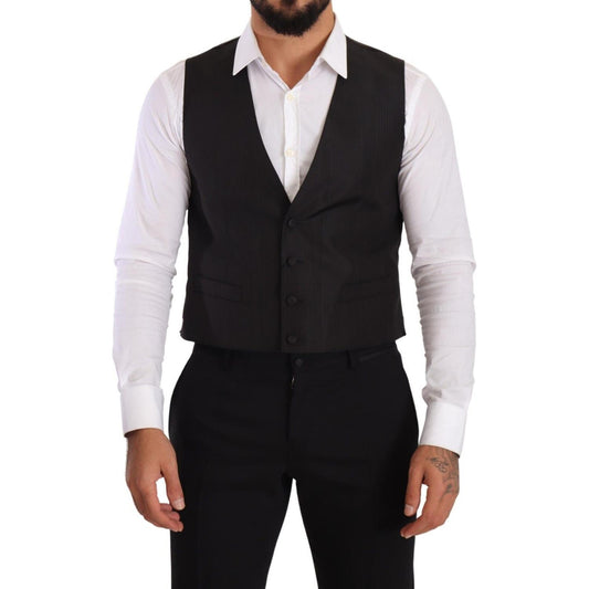 Dolce & Gabbana Gray Silk Slim Fit Waistcoat Formal Vest Dolce & Gabbana