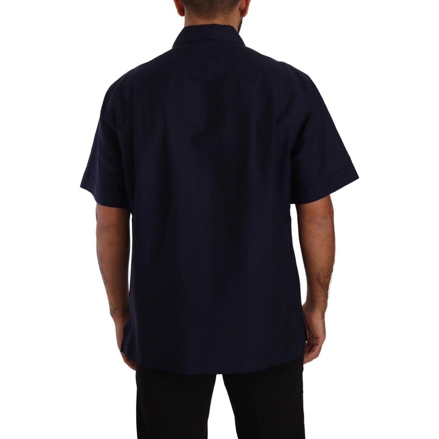 Dolce & Gabbana Elegant Navy Blue Button-Down Casual Shirt Dolce & Gabbana