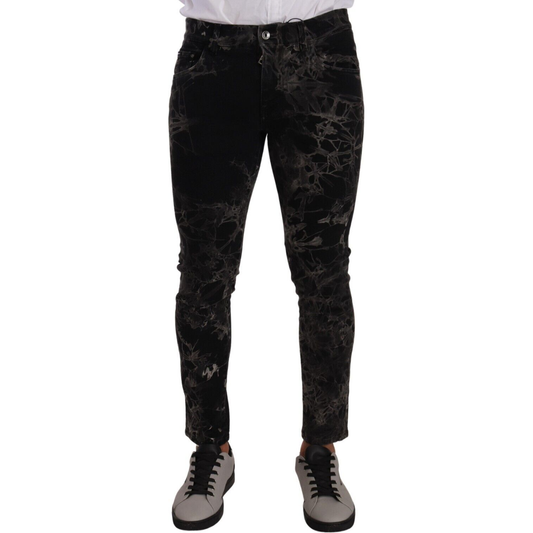 Dolce & Gabbana Black Patterned Skinny Slim Fit Jeans Dolce & Gabbana