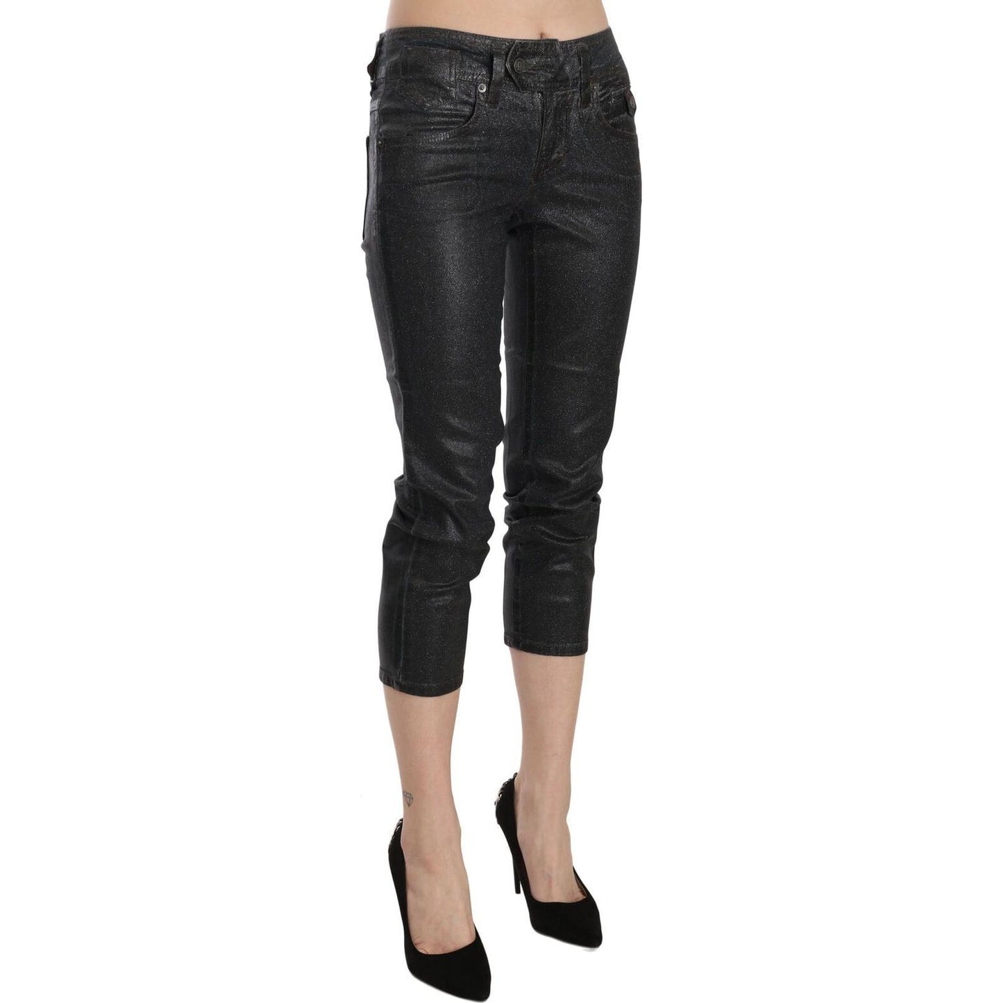 John Galliano Chic Black Mid Waist Cropped Jeans John Galliano