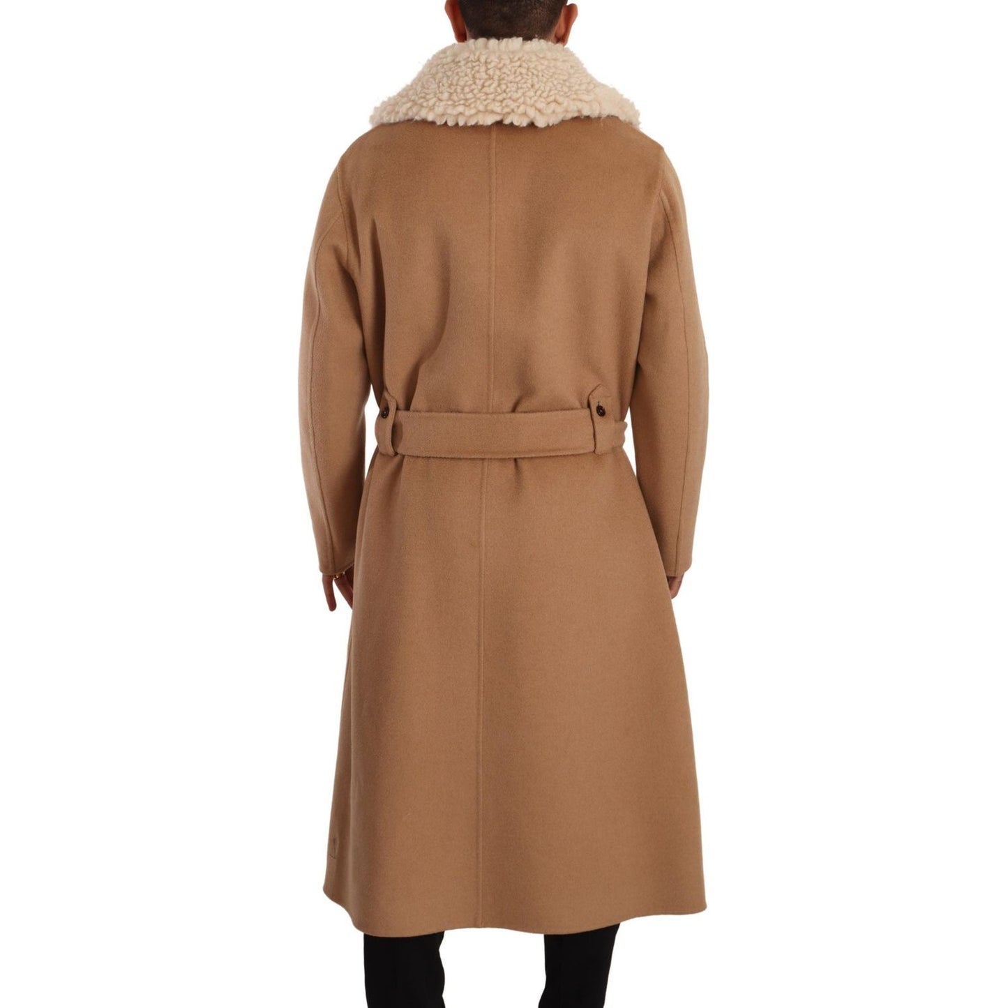 Dolce & Gabbana Opulent Beige Shearling-Collar Overcoat Dolce & Gabbana