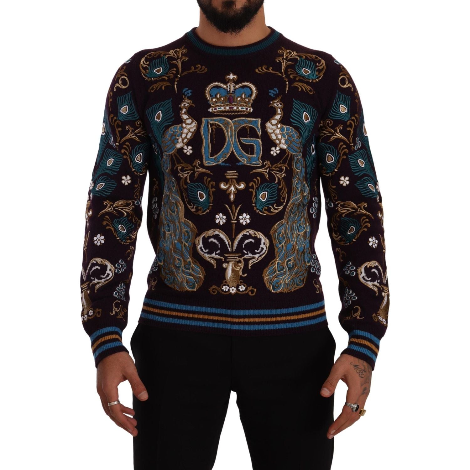 Dolce & Gabbana Bordeaux Cashmere DG Crown Embroidered Sweater