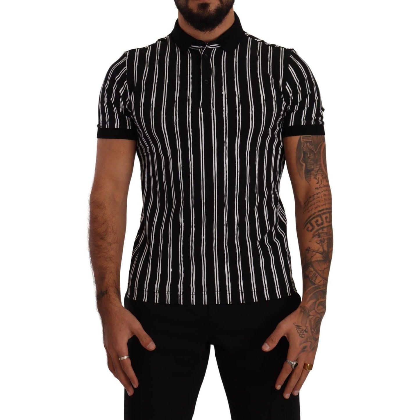 Dolce & Gabbana Elegant Striped Polo T-Shirt in Black Dolce & Gabbana