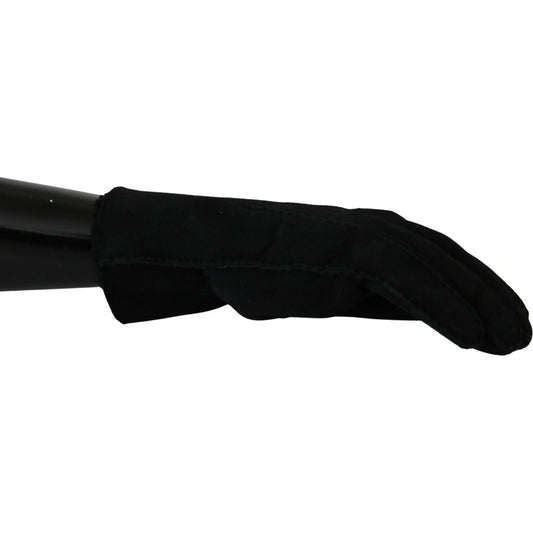 Dolce & Gabbana Black Leather Motorcycle Biker Mitten Gloves