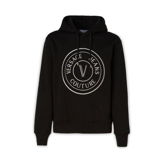 Versace Jeans Black Cotton Logo Details Hooded Sweatshirt MAN SWEATERS