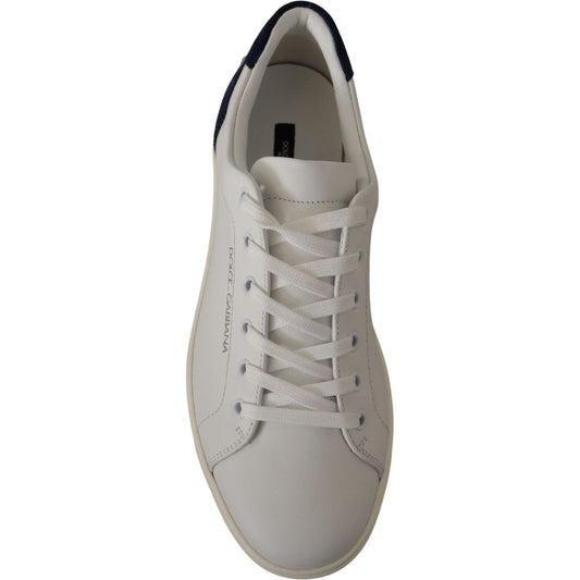 Dolce & Gabbana Elegant White and Blue Low-Top Leather Sneakers Dolce & Gabbana