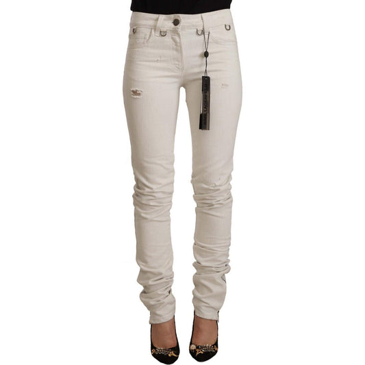 Karl Lagerfeld Chic White Mid-Waist Slim Fit Jeans Karl Lagerfeld