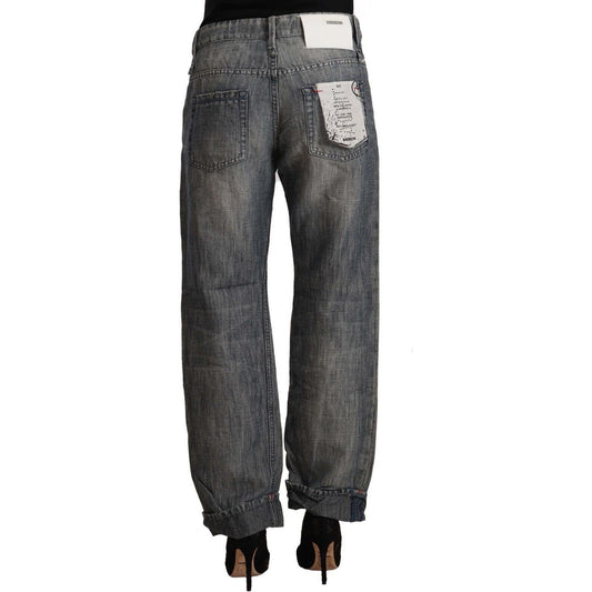 Acht Chic Gray Straight Cut Ramie-Cotton Jeans Acht