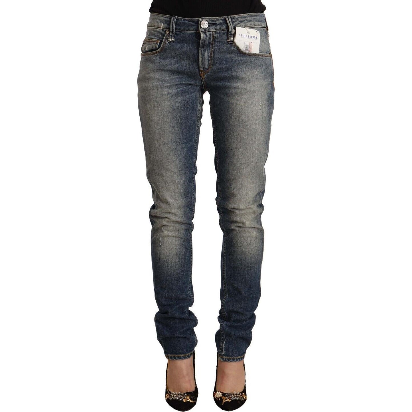 Acht Blue Washed Skinny Cotton Blend Jeans Acht