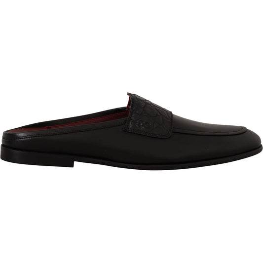 Dolce & Gabbana Exquisite Black & Burgundy Leather Slides Dolce & Gabbana