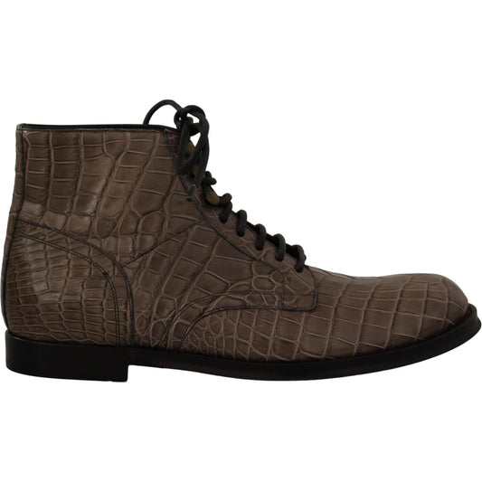 Dolce & Gabbana Gray Crocodile Leather Derby Boots
