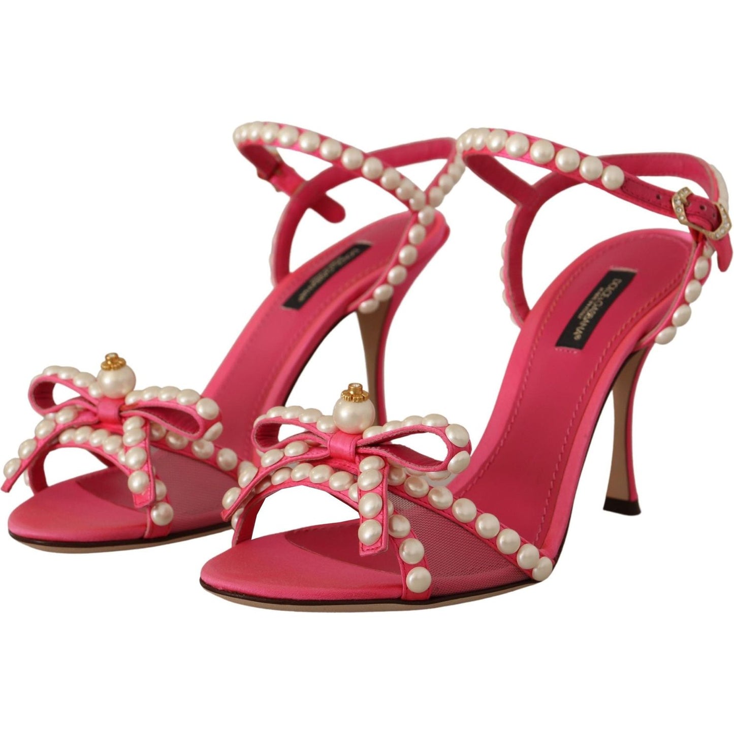 Dolce & Gabbana Elegant Pink Pearl Embellished Heels Sandals Dolce & Gabbana