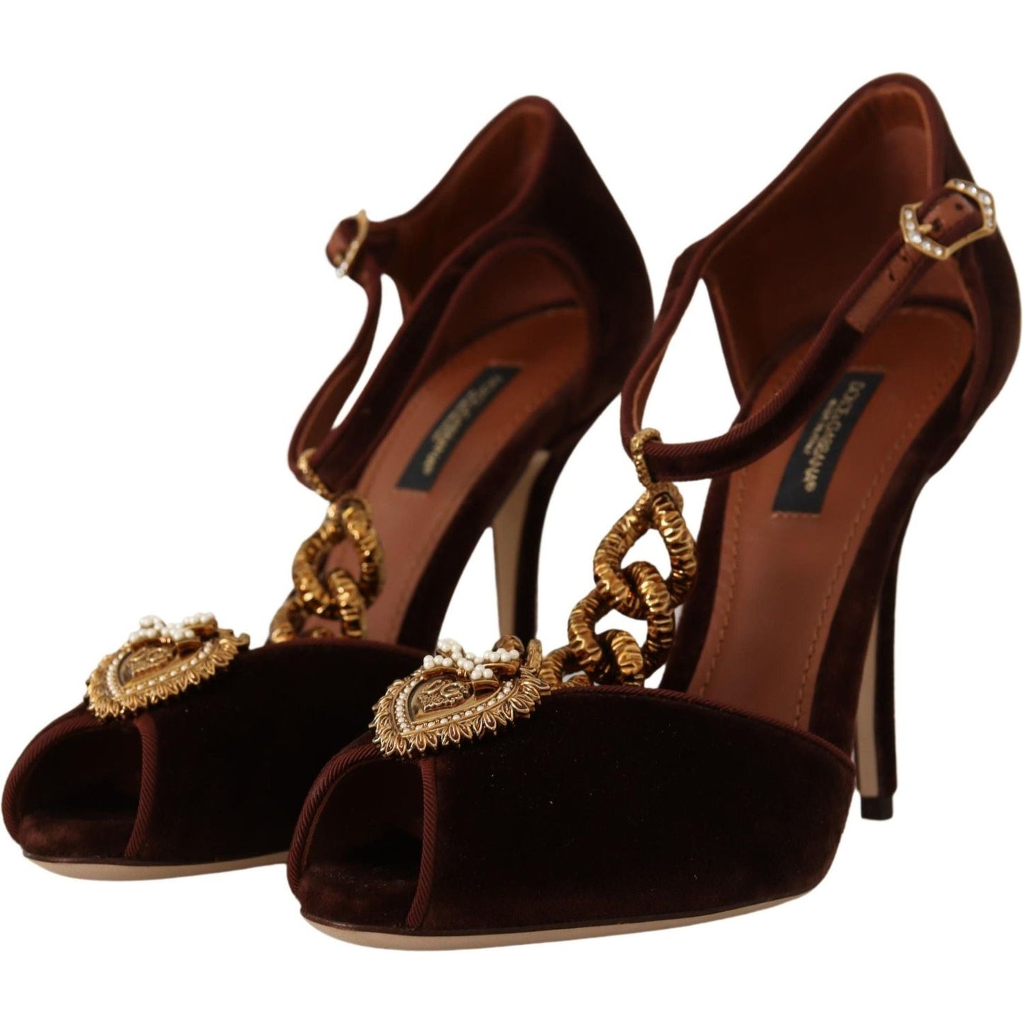 Dolce & Gabbana Elegant Gold Detail Velvet Heels Dolce & Gabbana