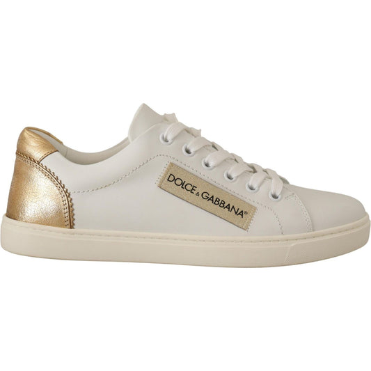 Dolce & Gabbana Elegant White Leather Sneakers with Gold Accents Dolce & Gabbana