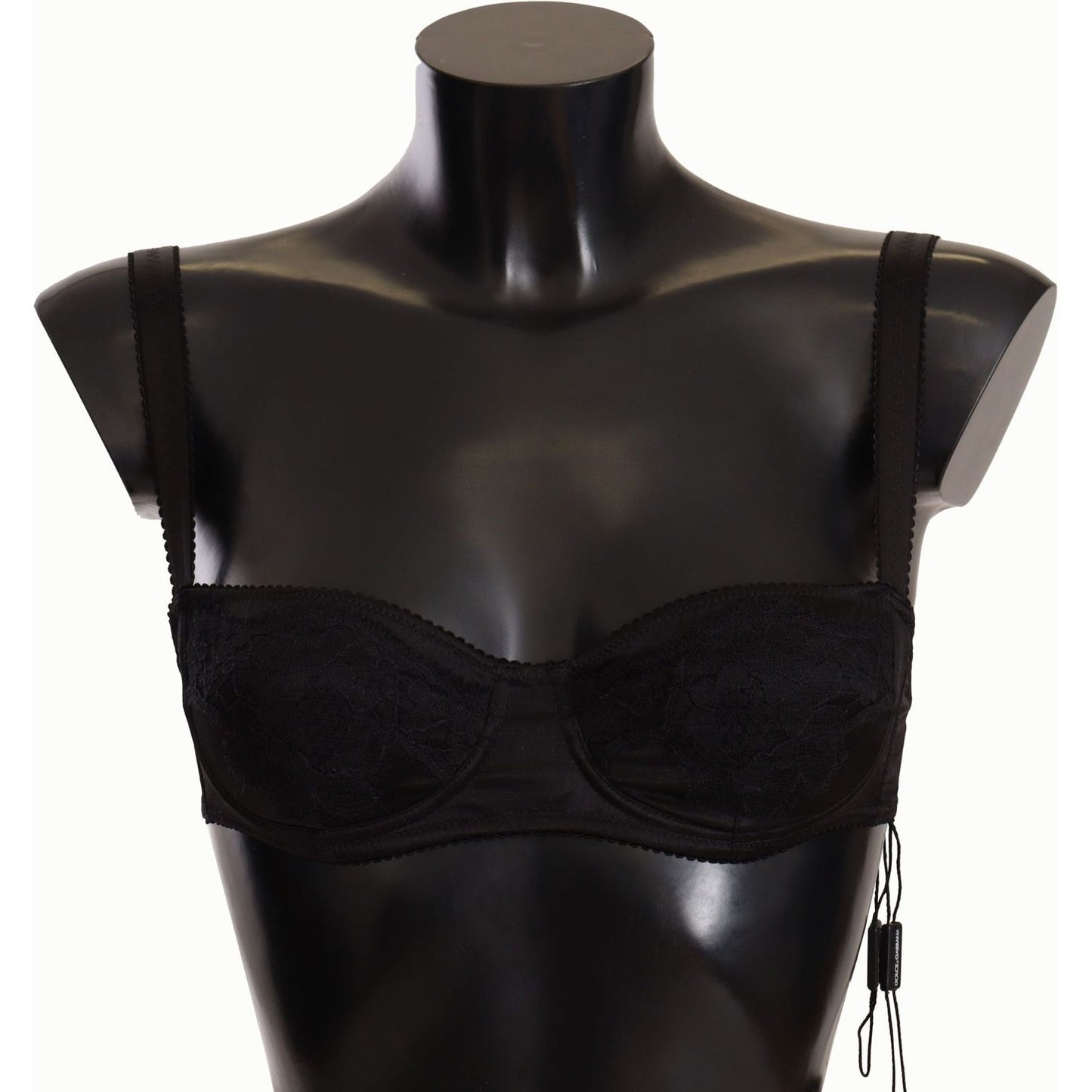 Dolce & Gabbana Black Polka Dot Satin Lace Balconette Bra