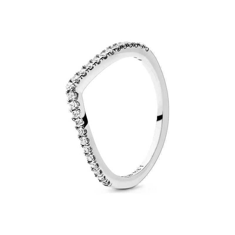 PANDORA JEWELS Mod. WISHBONE SILVER - RING WITH CLEAR CUBIC ZIRCONIA - Size 58 DESIGNER FASHION JEWELLERY PANDORA