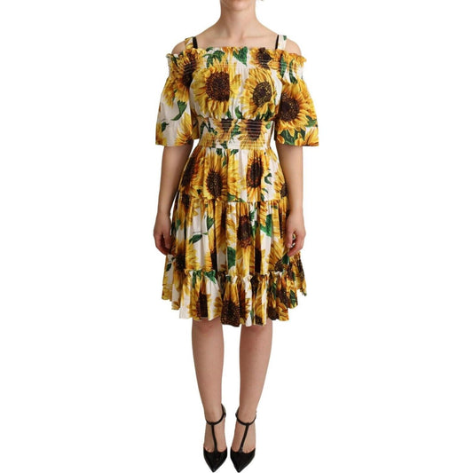 Dolce & Gabbana Elegant Sunflower Open Shoulder Dress Dolce & Gabbana