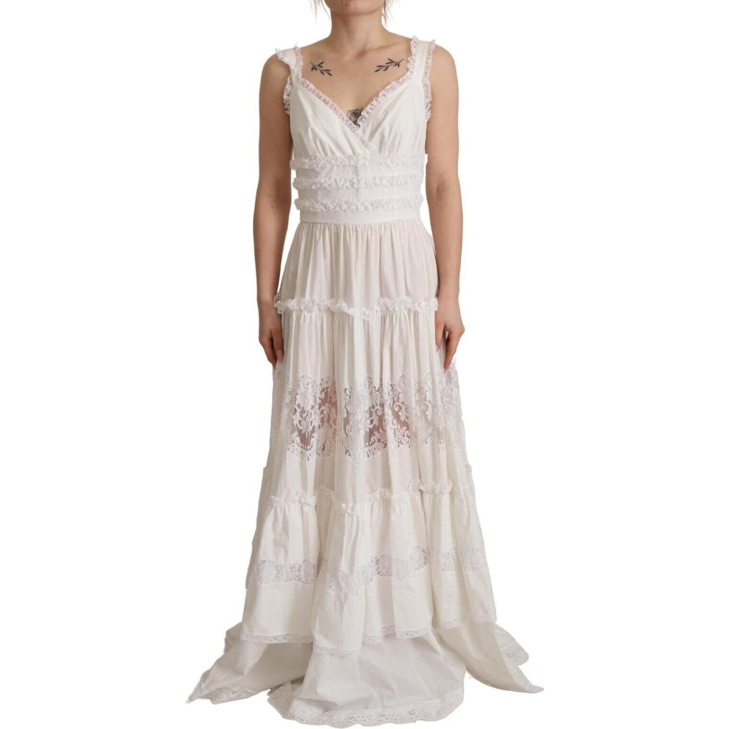 Dolce & Gabbana Elegant White A-Line Tiered Maxi Dress