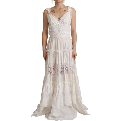 Dolce & Gabbana Elegant White A-Line Tiered Maxi Dress Dolce & Gabbana