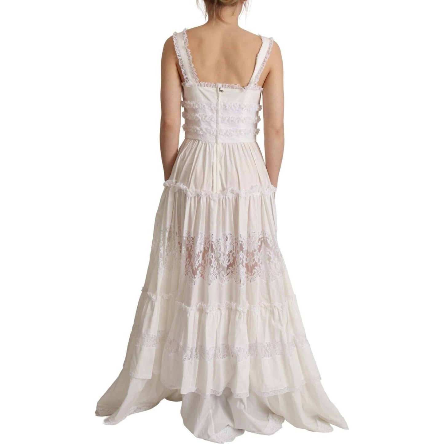 Dolce & Gabbana Elegant White A-Line Tiered Maxi Dress Dolce & Gabbana