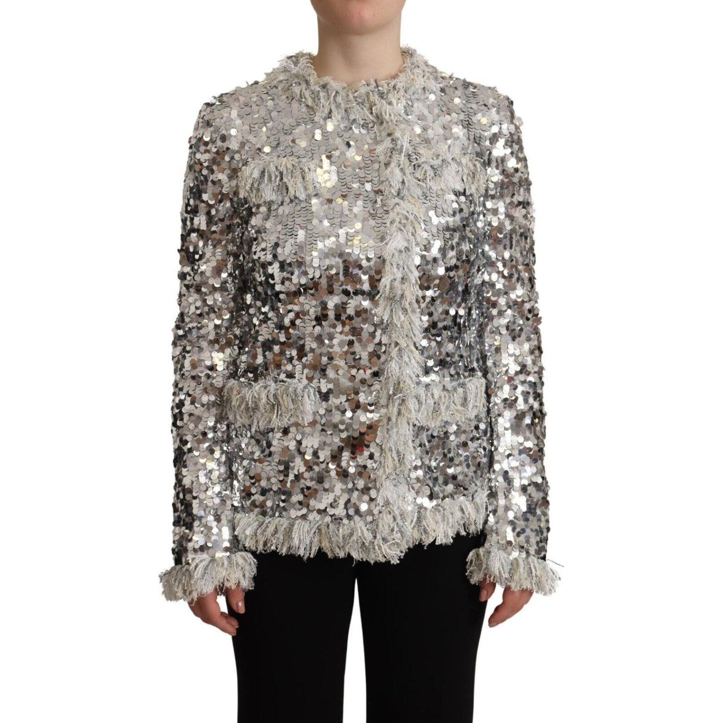 Dolce & Gabbana Chic Silver Sequined Jacket Coat Dolce & Gabbana