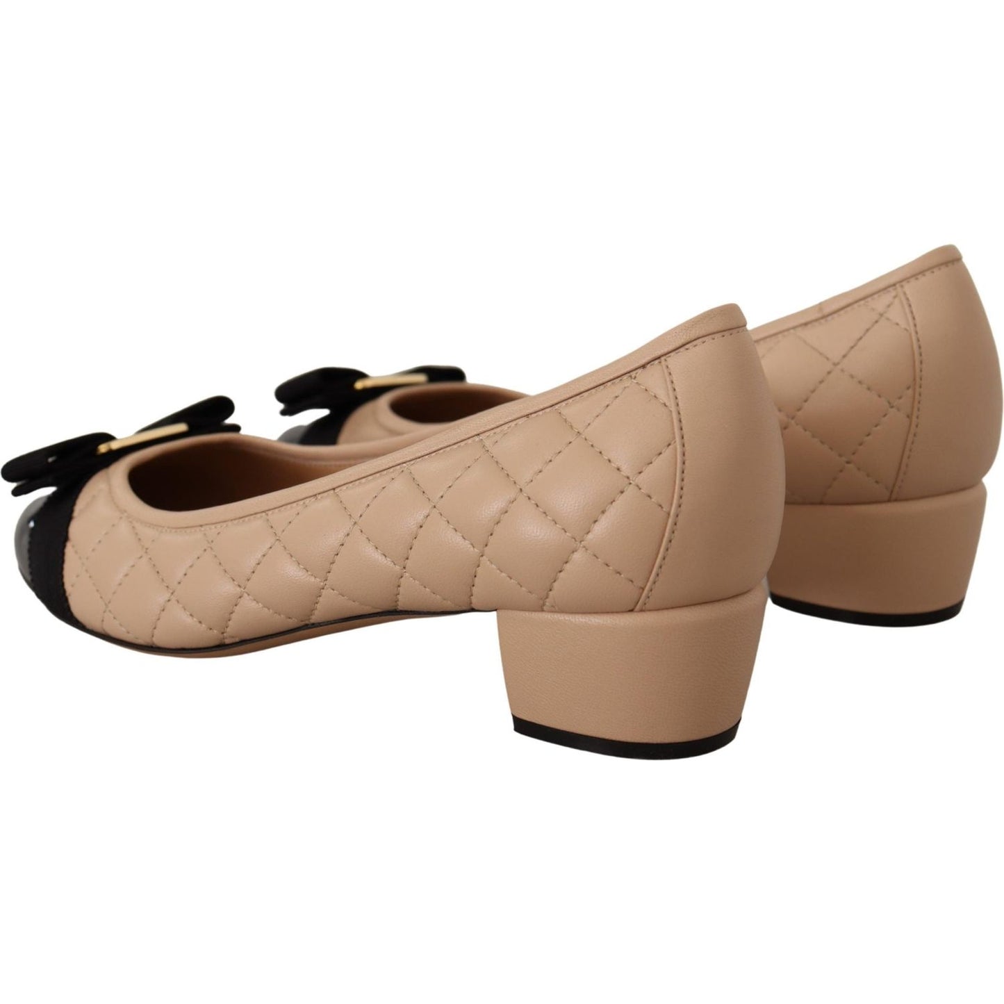 Salvatore Ferragamo Elegant Quilted Leather Pumps in Beige and Black WOMAN PUMPS Salvatore Ferragamo