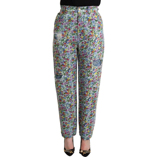 Dolce & Gabbana Floral High Waisted Tapered Denim Jeans Dolce & Gabbana