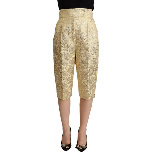 Dolce & Gabbana Beige Floral Brocade High Waist Trouser Cropped Pants 1728,67345645728,Beige,Clothing,Cropped Pants - Pants - Clothing,Dolce & Gabbana,IT40|S,Jeans & Pants - Women - Clothing,Material: 80% Polyester 11% Nylon 9% P2,New with tags,Pants - Cl