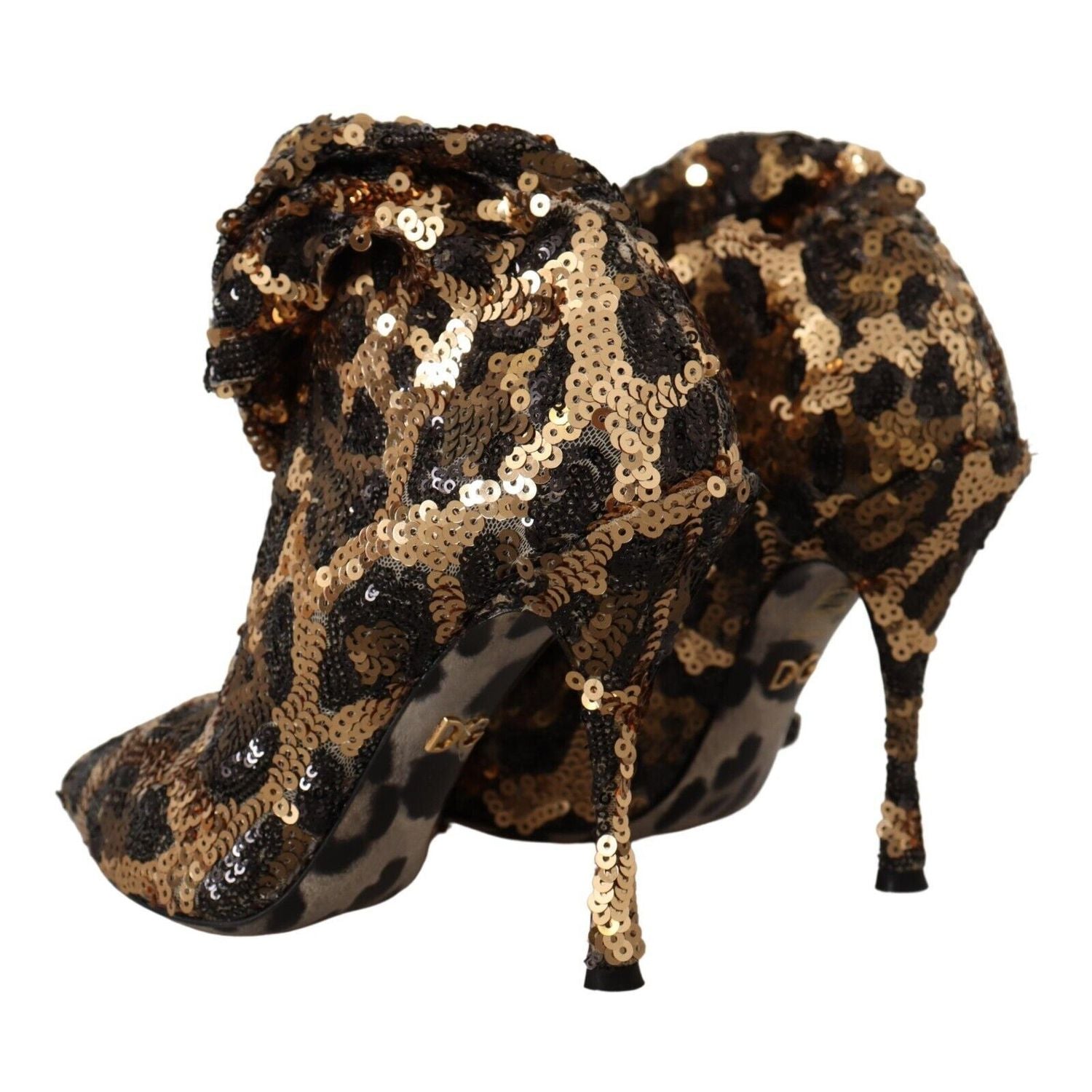 Dolce & Gabbana Gold Leopard Sequins Heels Boots Shoes