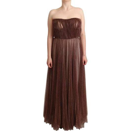 Dolce & Gabbana Metallic Bronze Polyester Maxi Gown Dress 1728,30% Polyester,67345645728,Bronze,Clothing,Dolce & Gabbana,Dresses - Clothing,Dresses - Women - Clothing,IT46|XL,Long - Dresses - Clothing,Material: 70% Metallic Polyester,New with tags,Sleevel