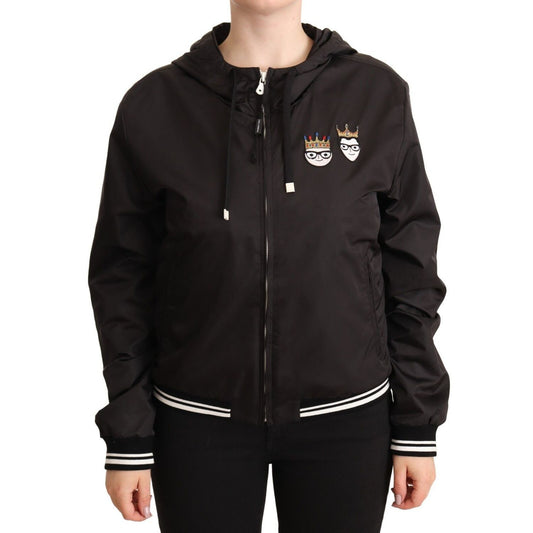 Dolce & Gabbana Black Polyester Hooded Bomber Full Zip Jacket