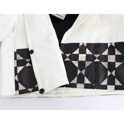 Andrea Pompilio White Black Cropped Leather Jacket 1728,67345645728,Andrea Pompilio,Black/White,Clothing,IT40|S,Jackets & Coats - Clothing,Jackets & Coats - Women - Clothing,Leather Jackets - Jackets & Coats - Clothing,Material: 100% Leather,New with tags
