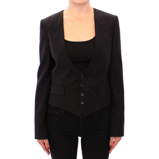 Dolce & Gabbana Elegant Silk-Blend Black Blazer with Scarf Back Detail Blazer jacket Dolce & Gabbana